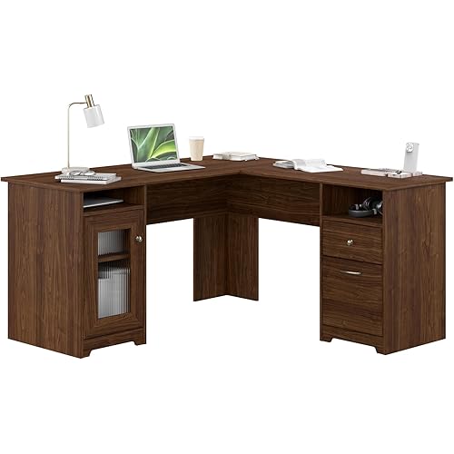 Bush Home Cabot L Shaped Desk in Espresso Oak