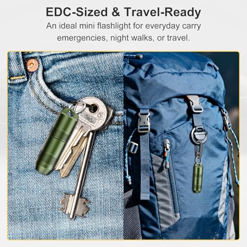 Image of Mini Keychain Flashlight - Instant On Pull to Light, 100 Lumens Tiny EDC Flash Light, USB-C Rechargeable Micro LED Torch, Waterproof IPX6, for Everyday Carry, Emergency & Outdoor Use (Green)