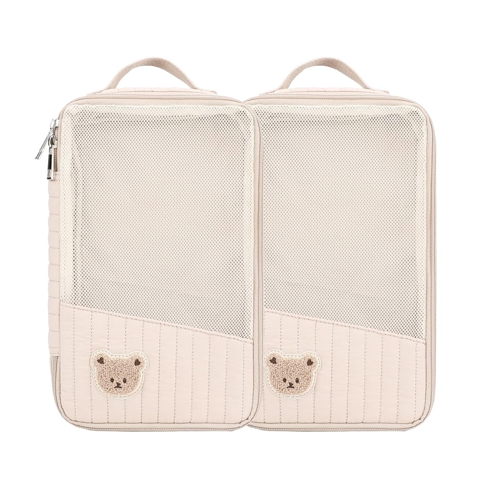 Baby Diaper Bag Organizer Pouches - 2 Pack Waterproof Pod Hanging Diaper Bag Cute Rabbit Bear Mesh Bag Reusable, Washable or Baby Cloth Diapers (Khaki)-image-22