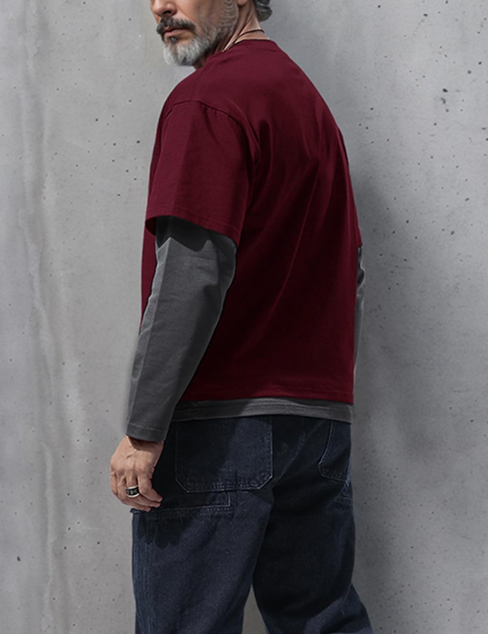 Homme Faux Ensemble 2 pièces Col Rond Chemises Unies superposées Style décontracté Pull Coupe Ample