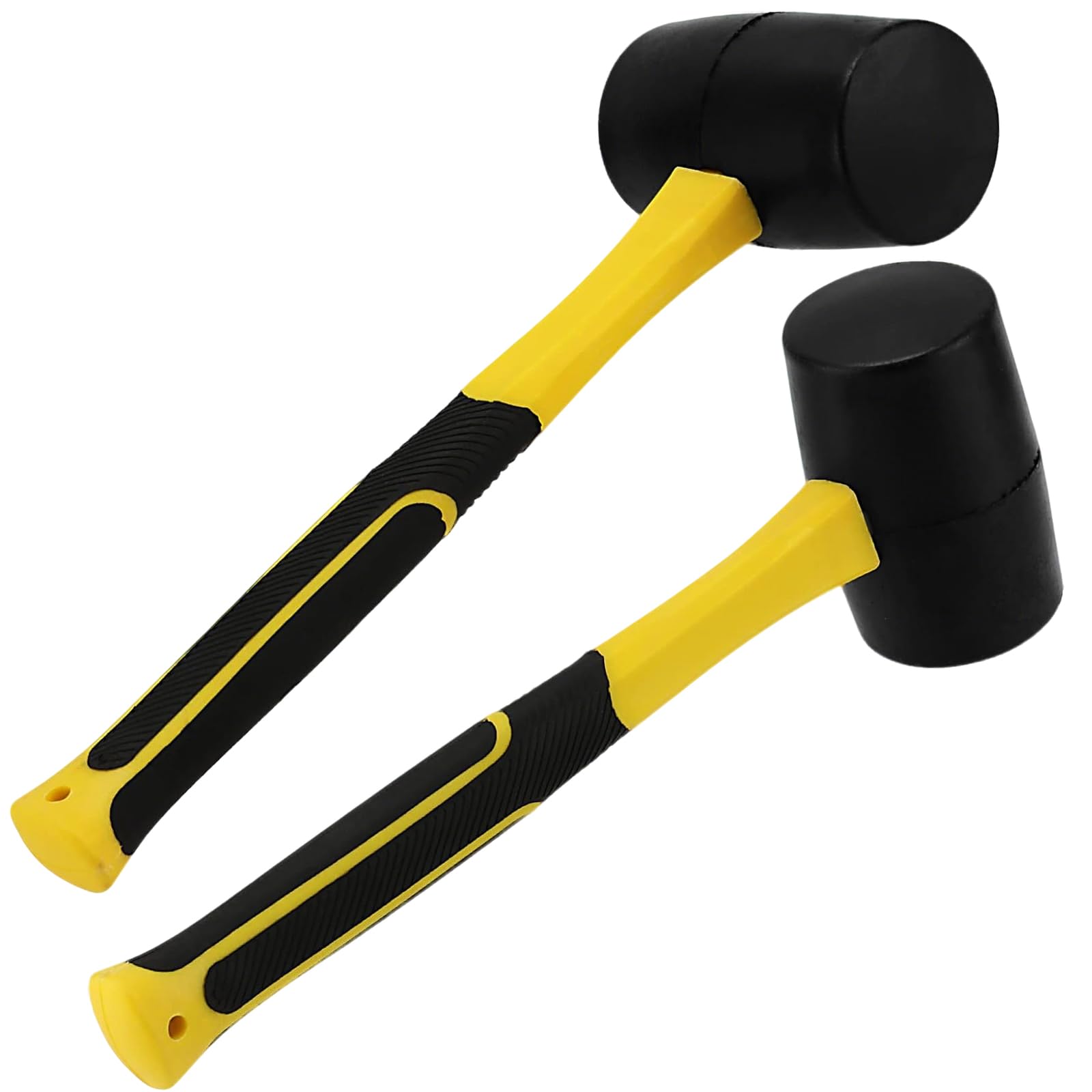 Muklei Black, Yellow 2 Pack 16 Oz Rubber Mallet, Black Rubber Mallet Hammer With Fiberglass Handle, For Paving Slabs, Tiling, Woodworking, Jewelry, Leaves No Marks