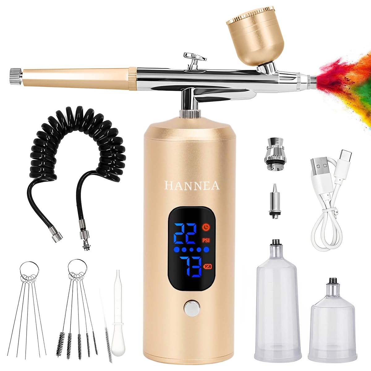 HANNEA® Electric Airbrush Kit Air Sprayer Makeup Airbrush Gun Adjustable Flow Paint Sprayer with Accessories, LCD Display Airbrush Gun Set for Makeup, Skin Care, Cake Decor, Leather Bag Retouch