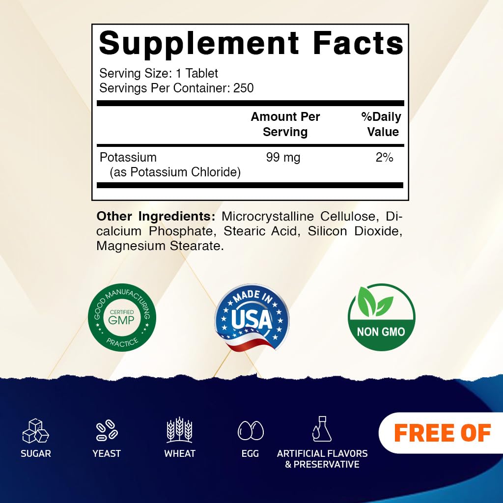 Vitamatic Potassium 99mg – 250 Tablets – Potassium Chloride for Muscle, Heart & Nerve Function – Electrolyte Support – Non-GMO, Gluten-Free — Amazon image 2