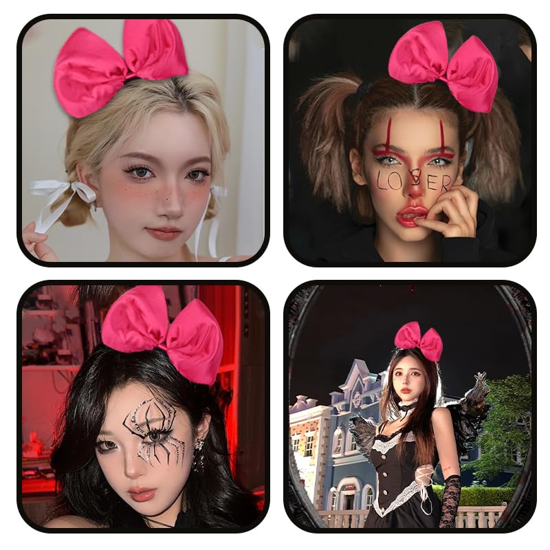 Huge Bow Knot Headband Pink Bowknot Headband for Christmas Hair Bands for Women Halloween Cosplay Accessories for Women Halloween Costumes for Party Knot Bow Headbands for Women's Hair - Image 4