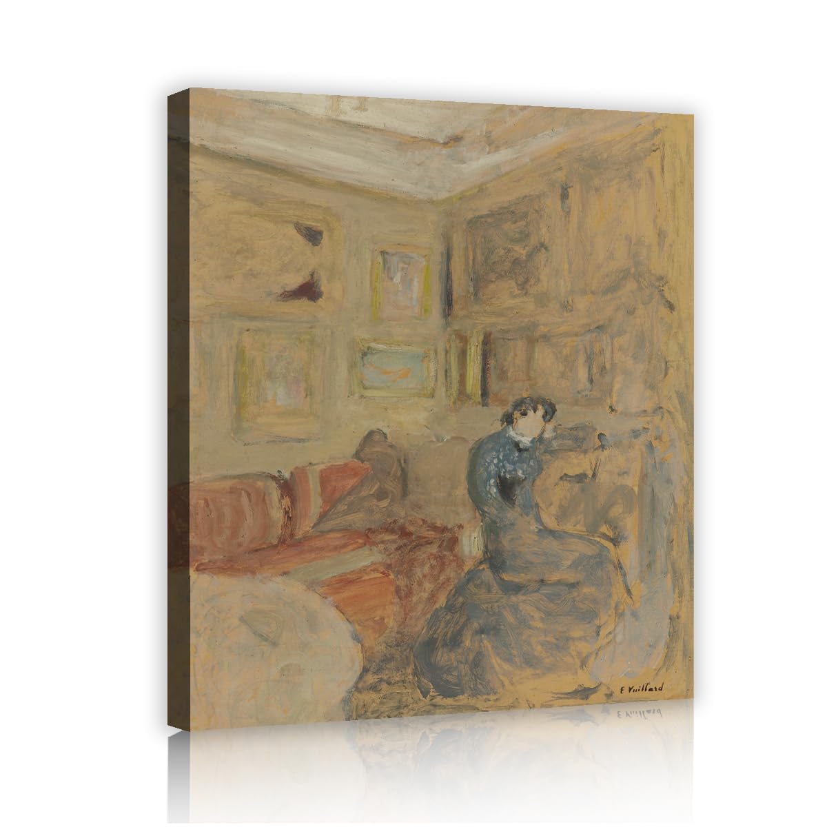 TOANGWALL Edouard Vuillard Madame Hessel in Her Small Salon Canvas Wall Art Restroom Warm Vintage Interior Framed Painting for Library Decor 85x100cm