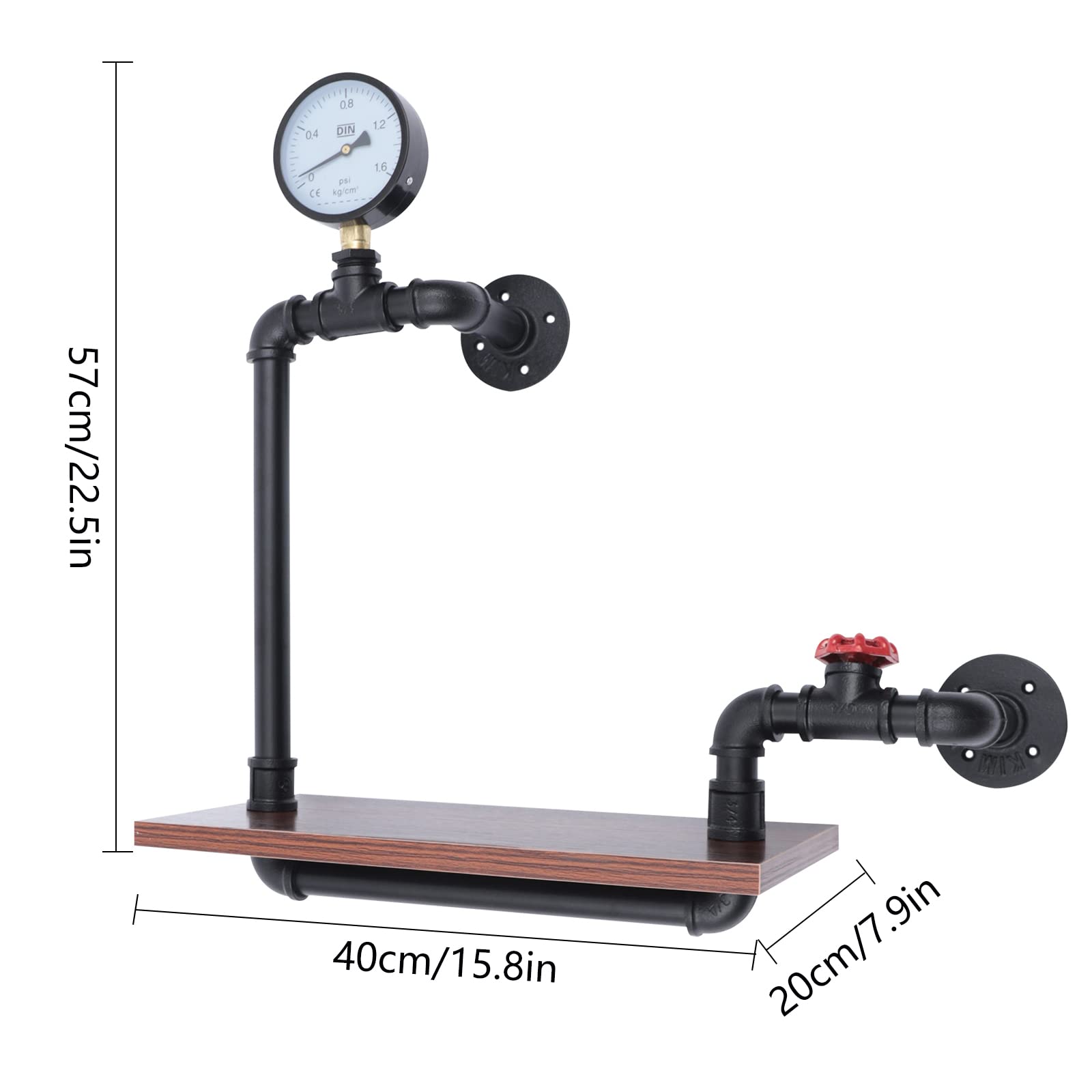 Estantería de pared industrial, tubo, soporte para estanterías, estantería flotante de madera de hierro para el hogar, baño, cocina, organizador de herramientas, perchero de pared