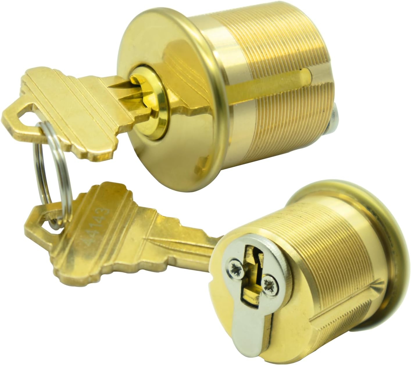 2 Pack Brass Mortise Door Cylinder Lock, 1 1/8" Inch Length Keyed