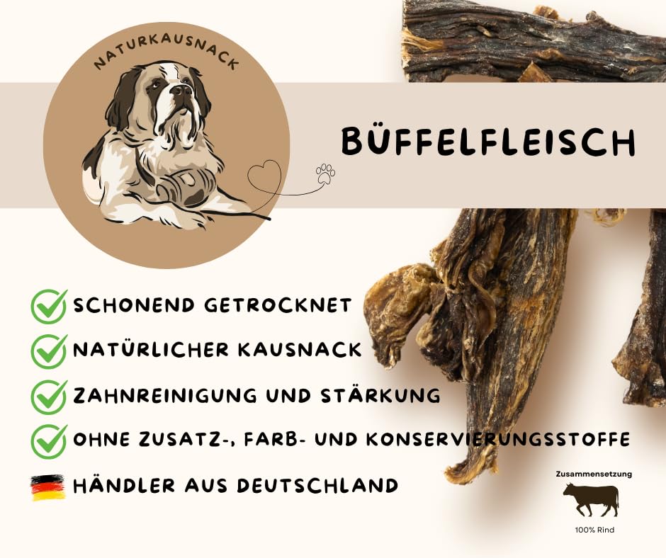 Warnick´s Tierfutterservice - Hundesnack - 1,0 KG Rindfleischstreifen - Büffelfleisch - 1 x 1000g - Naturprodukt für Hunde