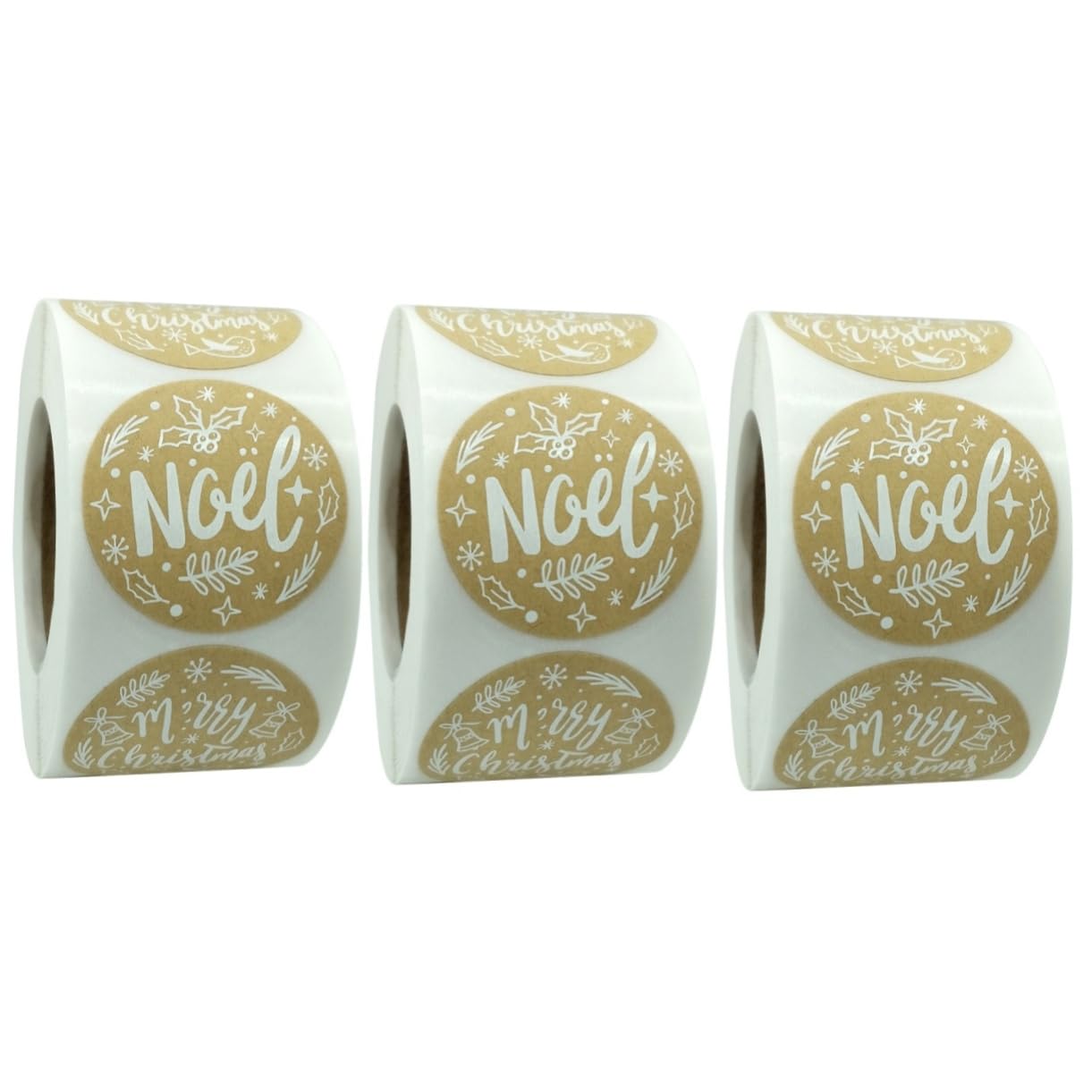 Tofficu 3rotoli Adesivi Natalizi Autoadesivi Carta Kraft Stickers Per Confezioni Etichette Scrivibili Per Imballaggio e Decorazioni Festive Design Unico Per Atmosfera Di Festa