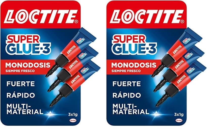 Loctite Super Glue-3 Original Mini Trio, pegamento universal con triple resistencia, adhesivo transparente, pegamento instantáneo y fuerza instantánea, 3x1 g (Paquete de 2)
