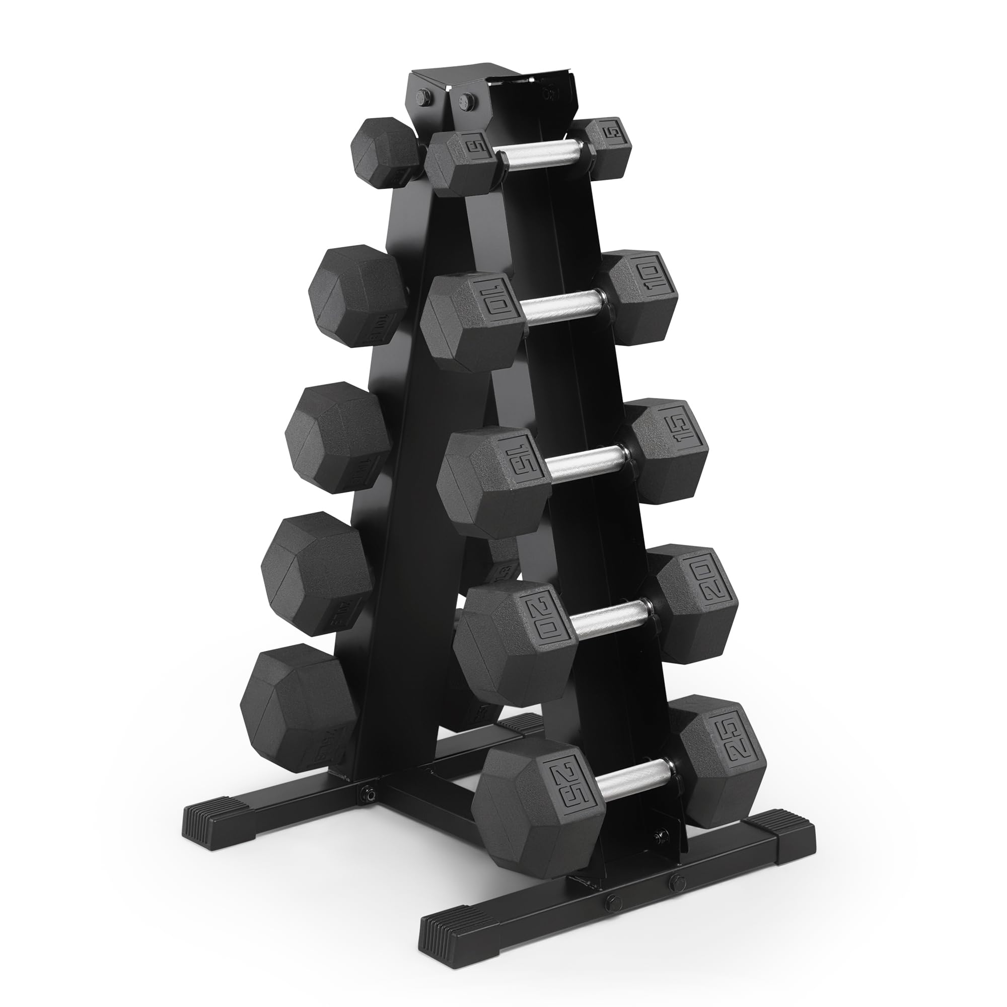 Marcy 150 lb Rubber Hex Dumbbell Set with Rack – Cast Iron Core, Anti-Roll Hex Design, Home Gym Strength Training Weight Set
