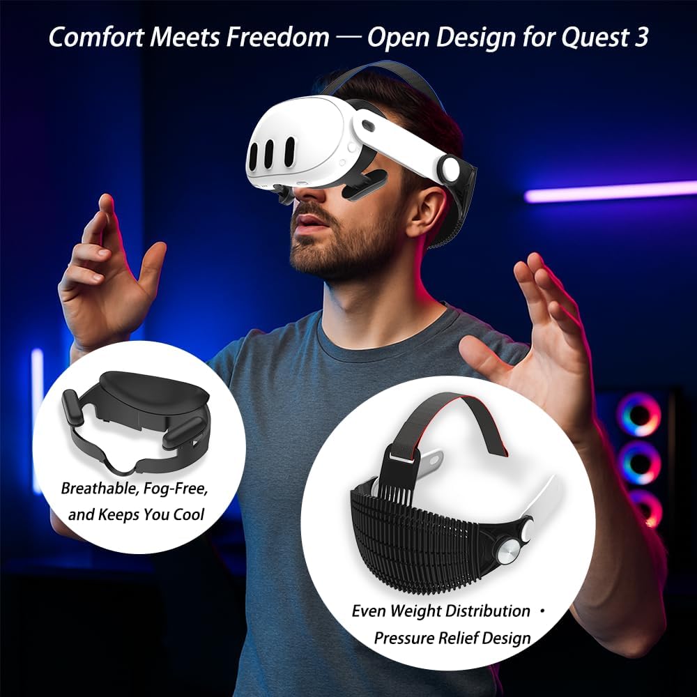 Comfort Bundle for Quest 3 – Adjustable Silicone Head Strap + Open Facial Interface Cushion