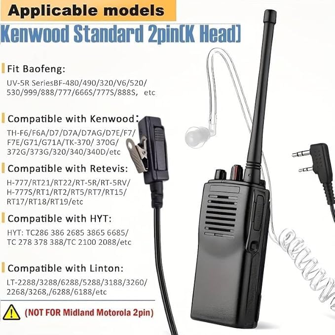 TECHZOCO Auricolare microfono PTT per trasmettitore Walkie, auricolare a forma di G, 2 pin, compatibile con Kenwood Baofeng UV-5R 888S BF-F8HP UV-82 Quansheng UV-K5 Retevis TYT Security Two Way Radio,