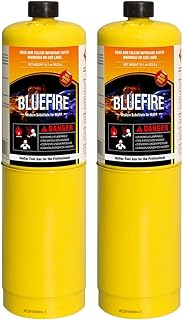 Pack of 2, 16.1 oz BLUEFIRE Modern MAPP Gas Cylinder, 14% More Bonus Fuel than MAP-PRO, Hotter than Propane! Variation of Quantity Bundles Available (2)