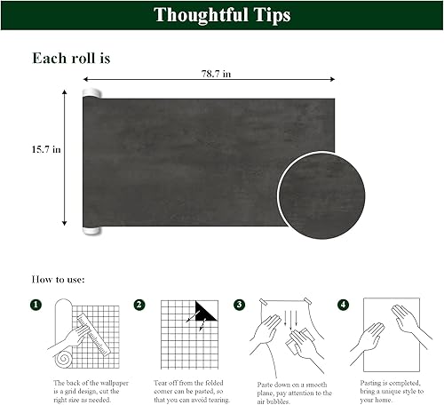 Miniatura 7 de Papel adhesivo de cemento de hormigón de 15.7 x 393 pulgadas, papel tapiz de hormigón gris para despegar y pegar, papel de pared mate industrial
