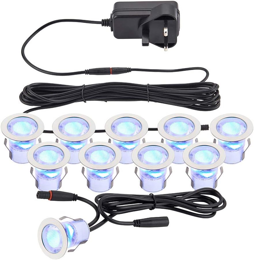 Pack of 10 x 30mm Blue LED Deck Lights IP44