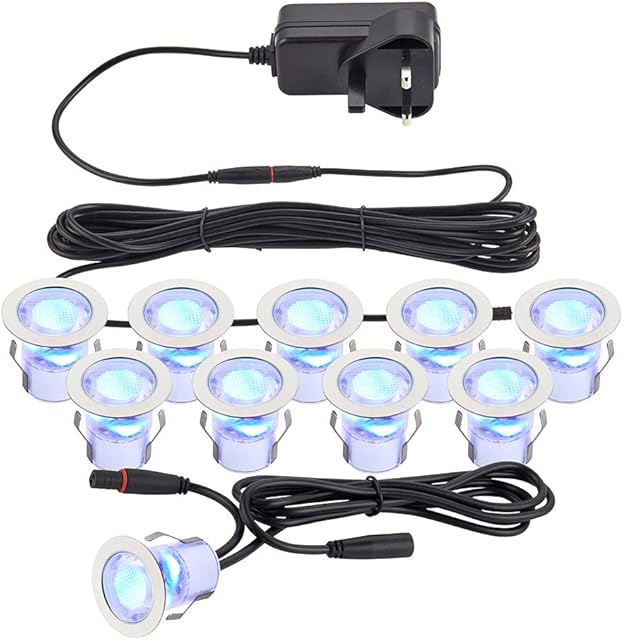 New Saxby Kios 10 x 30mm Steel IP44 Outdoor Indoor Plinth LED Blue Lights