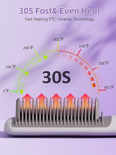 Miniatura 4 de Cepillo alisador de pelo para mujer  Cepillo alisador de cerámica de calentamiento rápido para todo tipo de cabello, diseño antiquemaduras, ideal