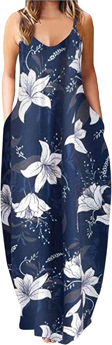 Floral Print Long Dresses Sleeveless 