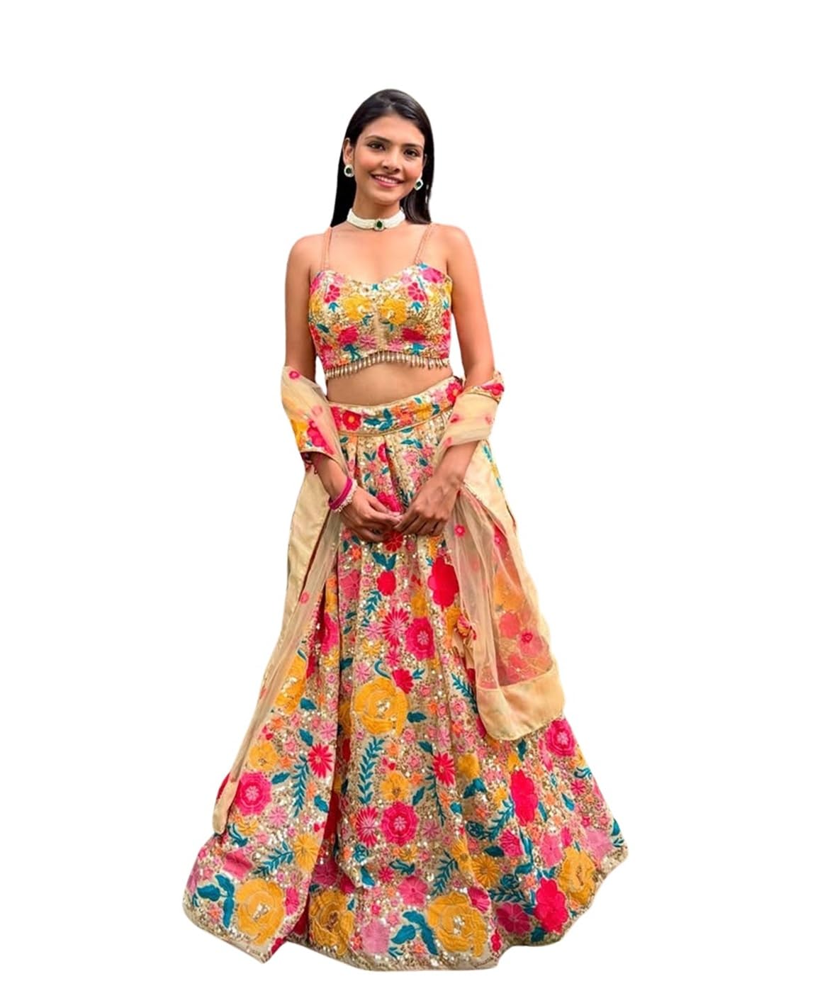 Women's Georgette Semi Stitched Lehenga Choli With Dupatta | Thread And Sequin Embroidery Pattern | Traditional, Wedding, Ethnic Wear Lehenga (AD-324ind-Beige)-image-32