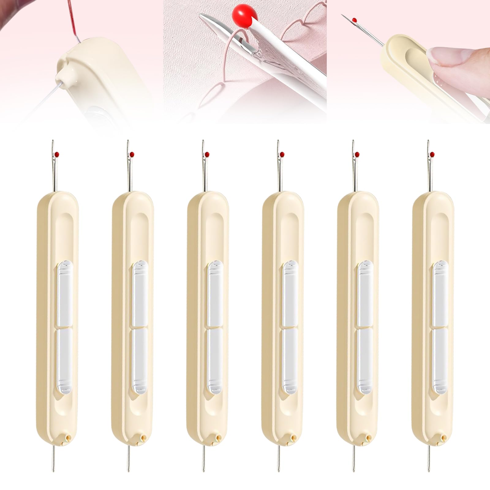 2 in 1 Needle Threader and Seam Ripper, Upgrade Plug in Needle Threader, Stretchable Remover Needle Threading Tool for Hand Sewing Knitting Craft Quilting Supplies (6PCS-Yellow)