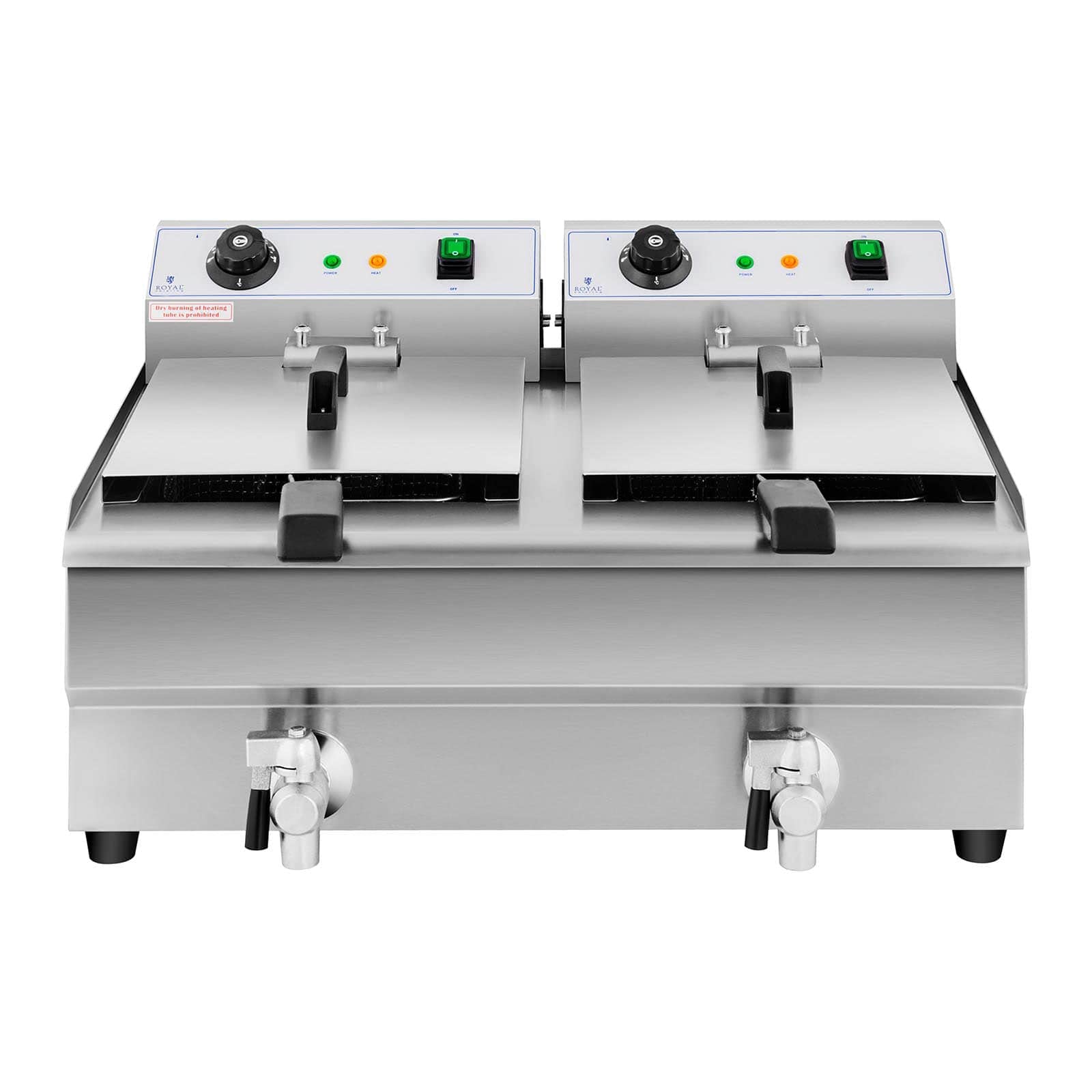 Royal Catering Friggitrice Elettrica con Rubinetti di Scarico RCEF 13DB (2 x 13 L, 230 V, 2 x 3200 W, Acciaio Inox, Plastica)