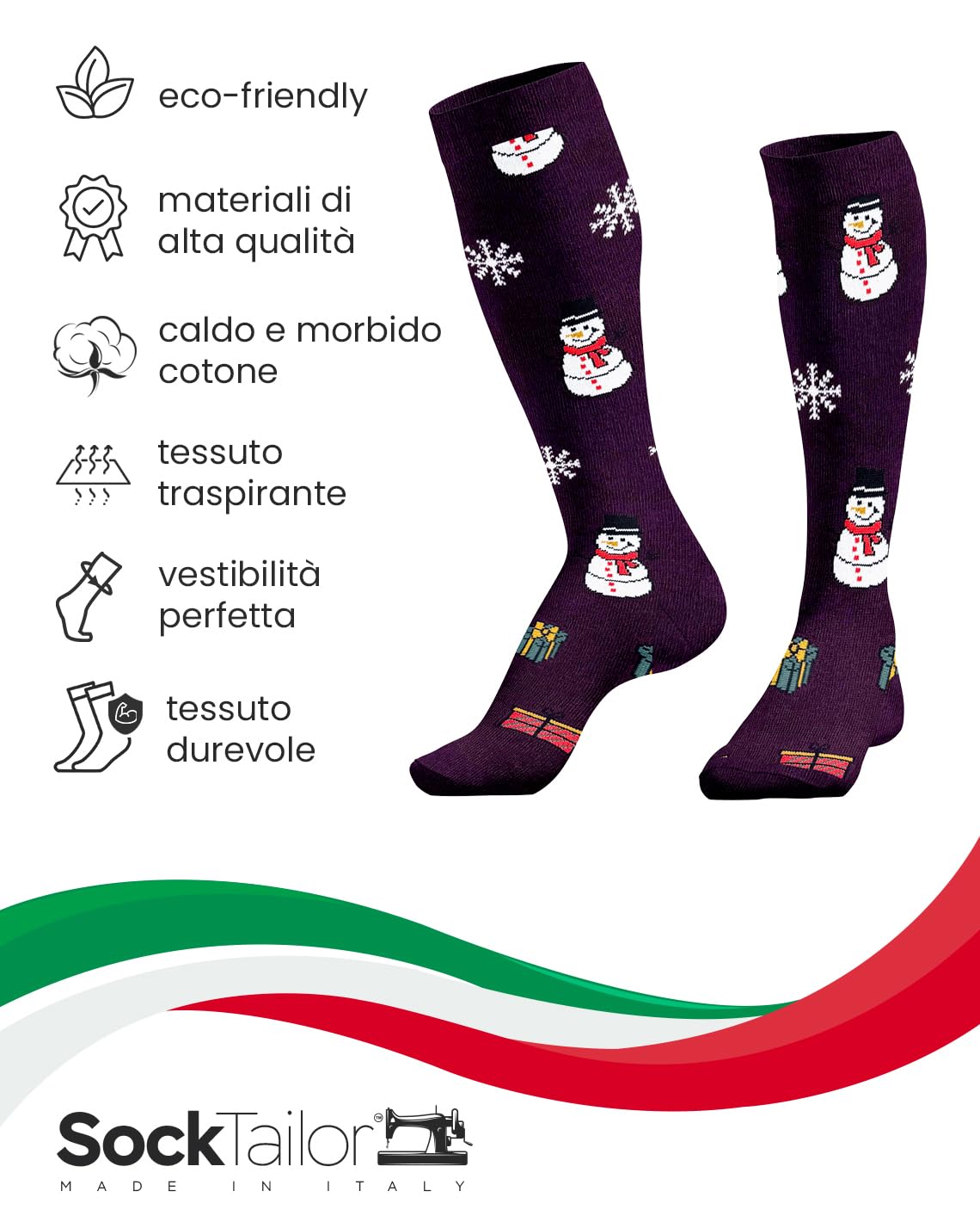 Calze Natalizie Uomo Lunghe in Caldo Cotone, Calzini Natale Eleganti Fantasia Invernale, Idea Regalo Originale Tre Quarti