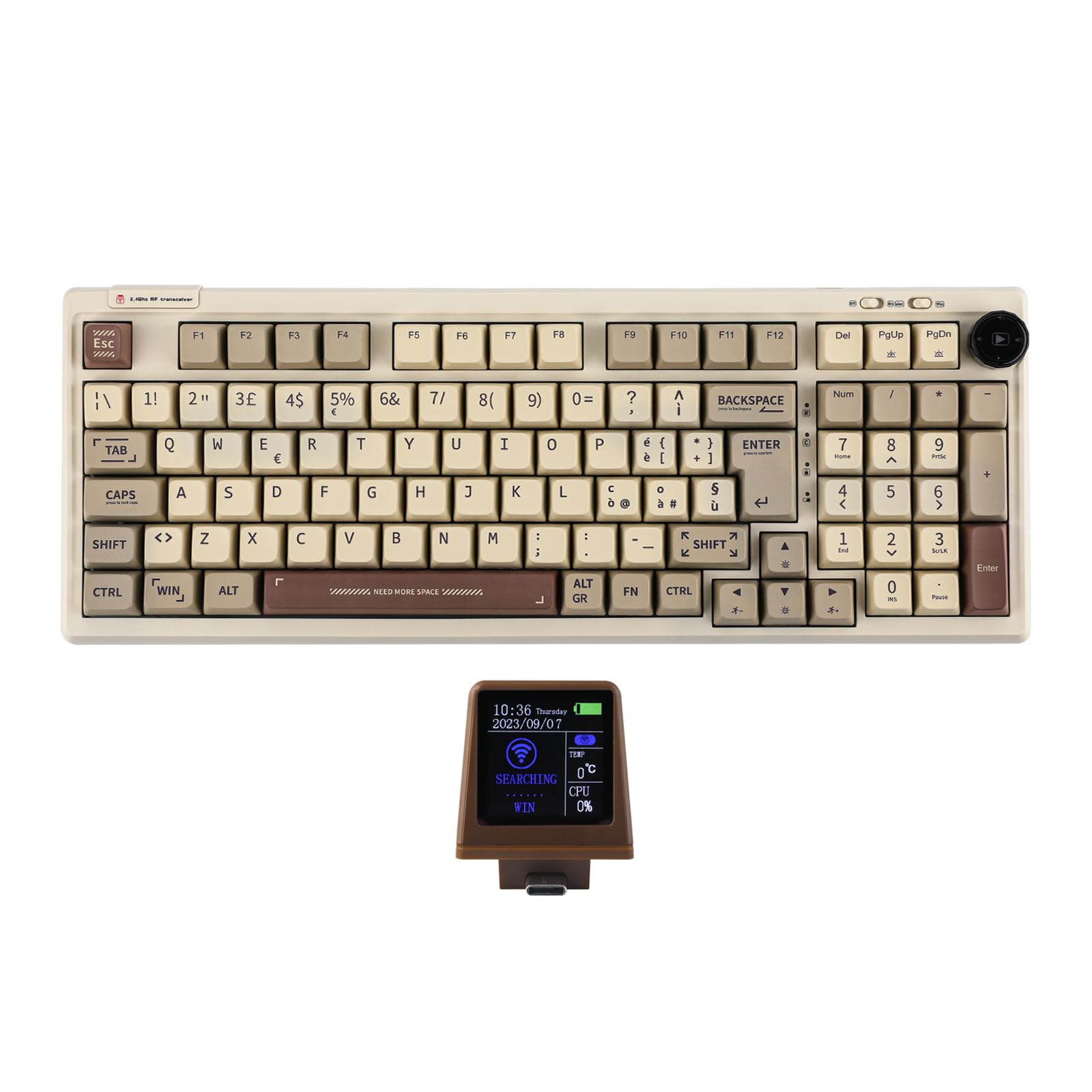 EPOMAKER RT100 ISO (Italiano) Tastiera Meccanica con Mini TV Personalizzabile. 98-key Gasket, knob, 5000mAh, Hot-Swap, Bluetooth/2.4ghz/USB-C per Mac/PC/Game (IT Retro, Sea Salt Silent Switch)