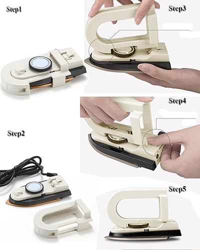 Miniatura 4 de Plancha de viaje de doble voltaje (100-120V220-240V) - Mini plancha en seco sin vapor de 3 temperaturas para ropa, suela antiadherente de 356 F con
