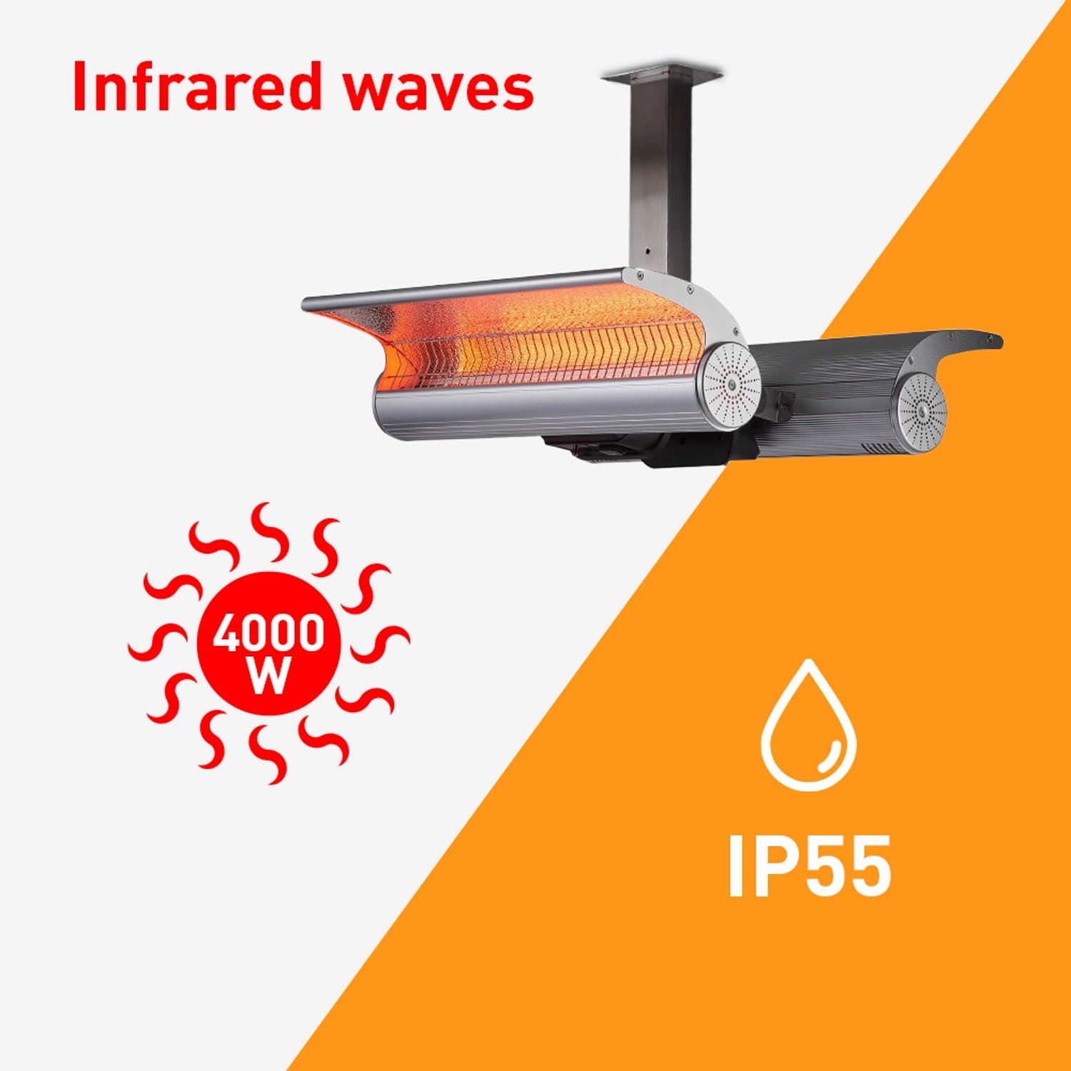 Sined STUFA INFRAROSSI SOFFITTO Calentador de techo reflectante doble de 4000W, Gris