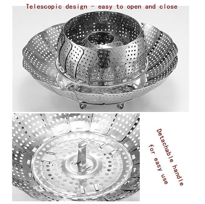 Image of Clazkit Stainless Steel Vegetable Steamer Basket for Cooking Vegetable & Fruits /Salad /Steaming with Insert for Pots, Crock, Pans Food Drain Bowl (Silver)