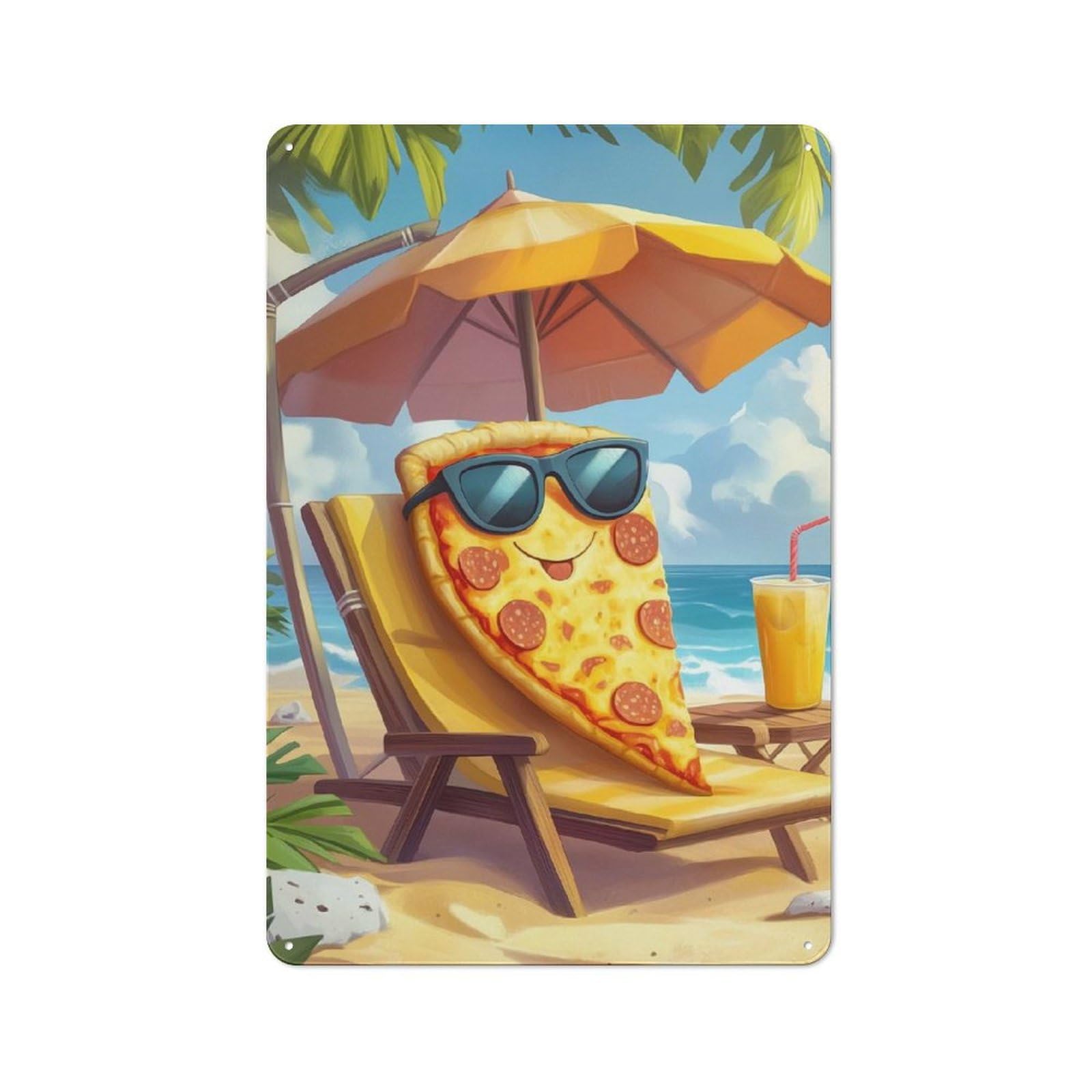 Junmoney Pizza On Vacation Vintage Metal Sign 30X20cm For Dining Room Or Kitchen, Suited To Home Decor Collectors