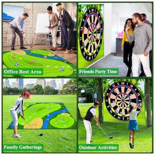 70"x70" Double Sided Golf Chipping Game Golf Hitting Mat | Golf Practice Mat Kits with 2pcs Golf Clubs & 20pcs Sticky Balls & 20pcs Sticky Darts | Golf Training Mat Golf Accessories for Indoor Outdoor - Image 3