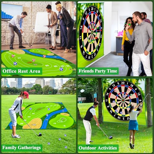 70"x70" Double Sided Golf Chipping Game Golf Hitting Mat | Golf Practice Mat Kits with 2pcs Golf Clubs & 20pcs Sticky Balls & 20pcs Sticky Darts | Golf Training Mat Golf Accessories for Indoor Outdoor
