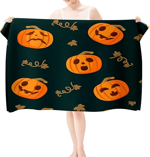 Miniatura 4 de Toallas de calabaza de Halloween para adultos, toallas de playa grandes de microfibra de secado rápido, suaves y absorbentes, 29 x 59 pulgadas,