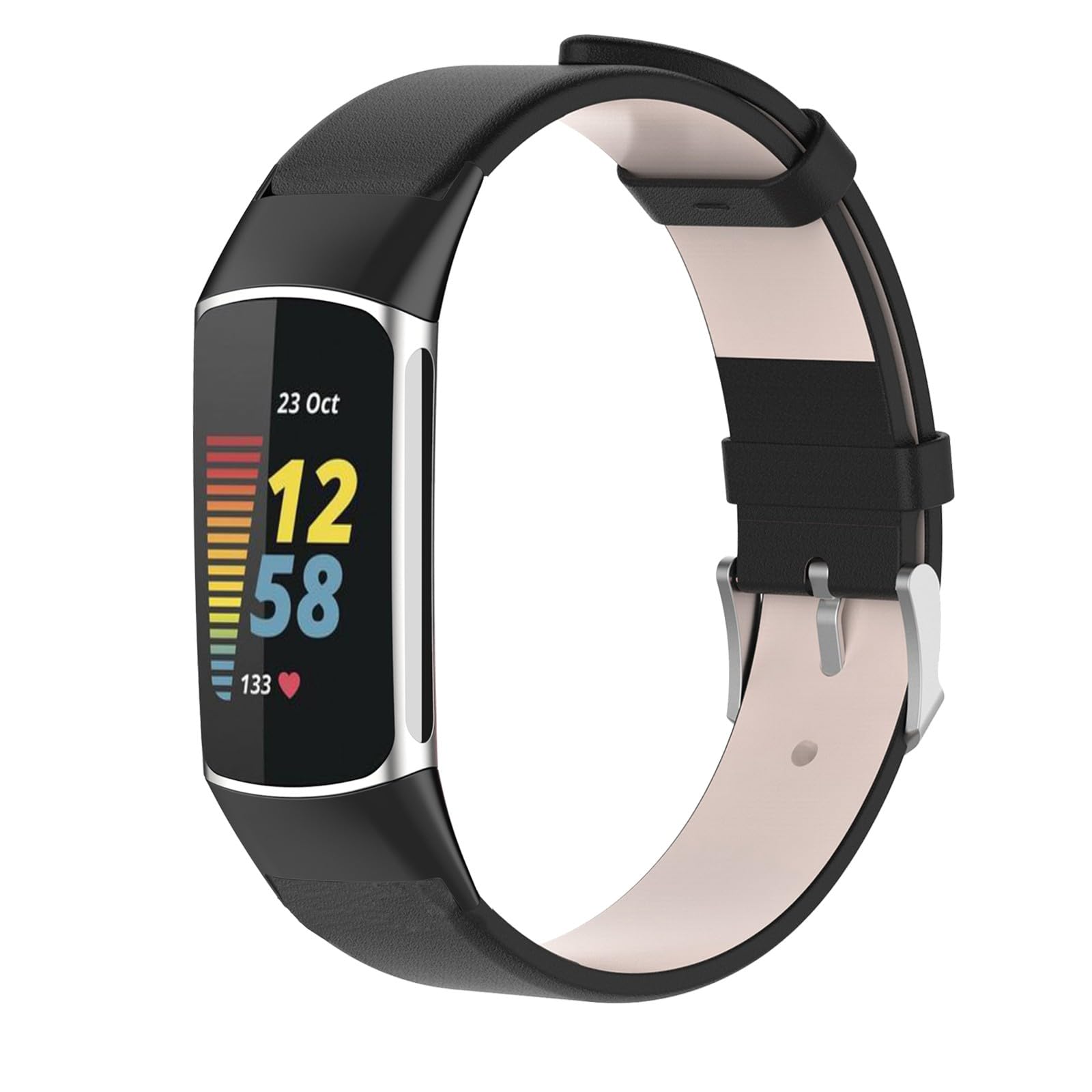 Leather Straps Compatible with Fitbit Charge 6 Strap, Adjustable Replacement Wristband Premium Leather Band for Fitbit Charge 5/6 Activity Tracker (Black)