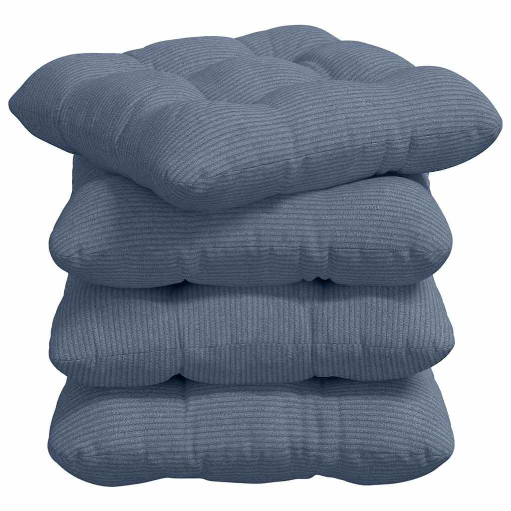 4er Set Sitzkissen 45x45 cm, Cord Stuhlkissen Blau | Weiche Stuhlauflagen mit Polyesterfüllung für Esszimmerstühle und gemütliche Stunden im Wohnzimmer.