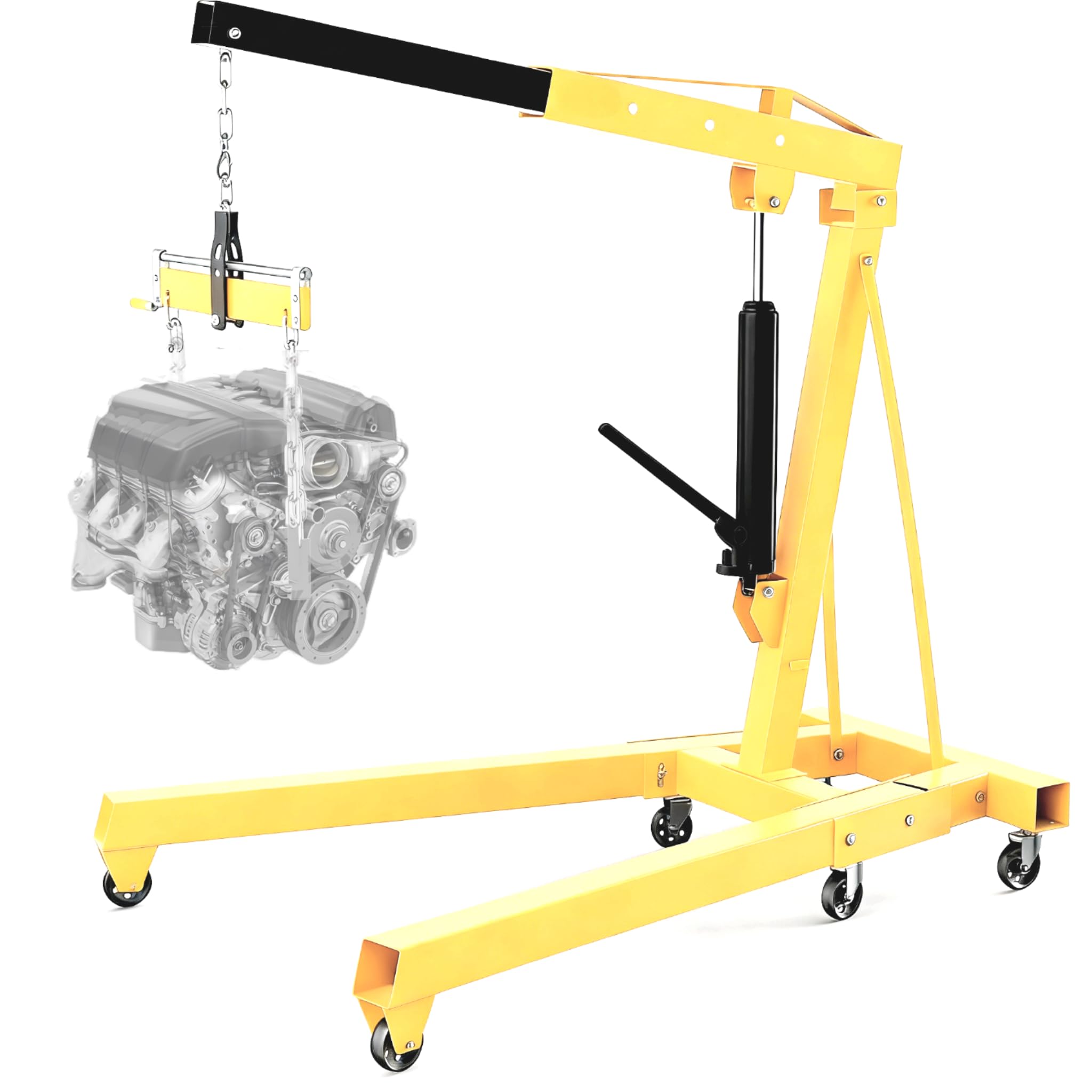 Garvee 2 Ton Engine Hoist with Leveler, 4400 Lbs Folding Hydraulic Cherry Picker, Heavy-Duty Shop Crane with 6 Caster Wheels, 4 Adjustable Boom