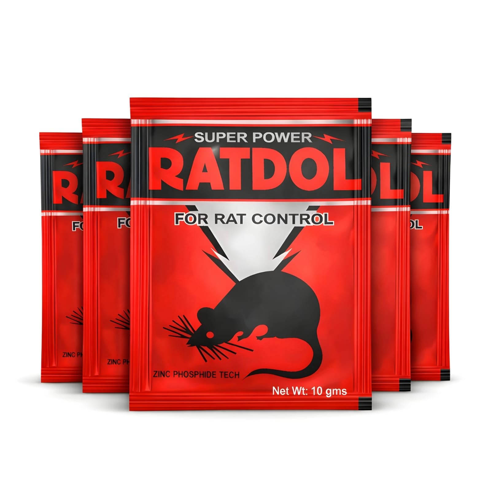 Saifproducts Super Power Ratdol Rodent Control Powder 10g Zinc Phosphide Tech | Home,Office, Warehouse | Safe Application Clean Environment Long Lasting Protection (Pack of 5)