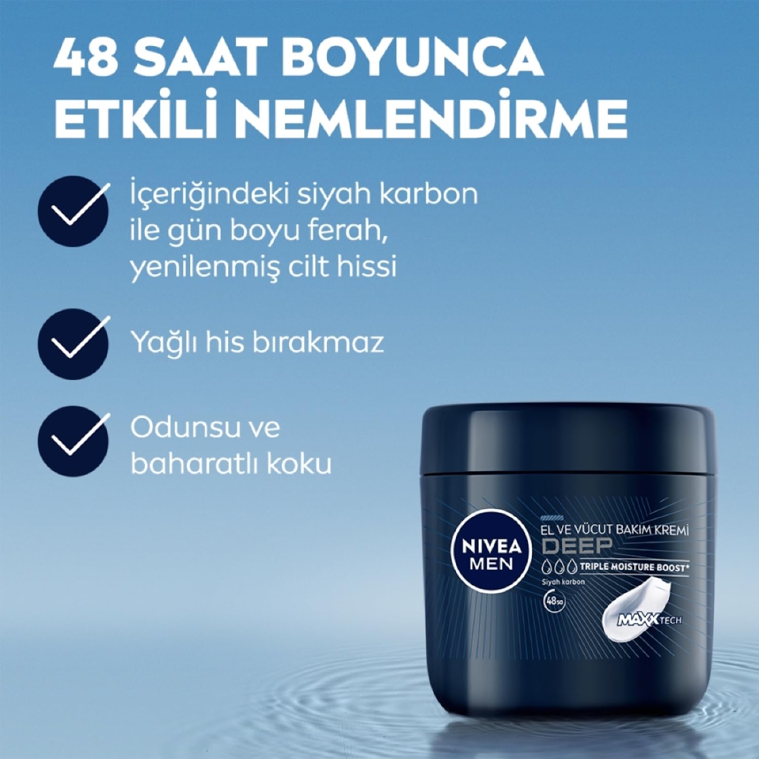 NIVEA Men Erkek El ve Vücut Bakım Kremi Deep Impact 400ml, Nemlendirici ve NIVEA Men Deep Dimension Duş Jeli 500 ml, 3'ü 1 Arada Komple Bakım, Vücut, Saç ve Yüz için, Çekici Koku
