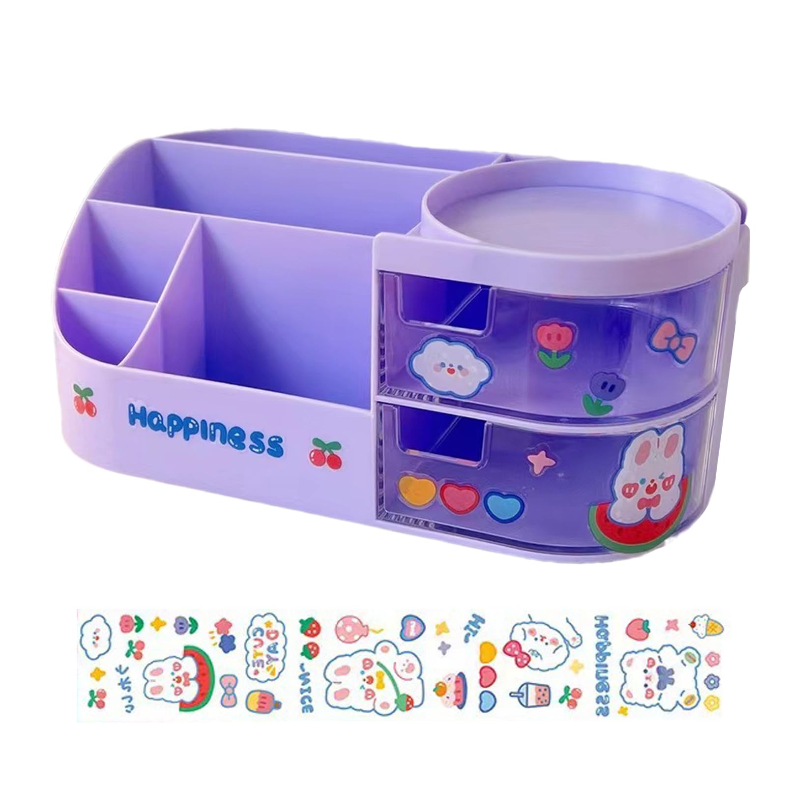 Portapenne Kawaii Con 2 Cassetti Per Scrivania - Organizer Carino Per Bambine E Ragazze Creative, Viola - Foto 5