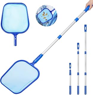 2.6-4ft Telescopic Pole Pool Skimmer - Swimming Pool Leaf Cleaning Net Fine Mesh Rake Net - 3 Way Telescopic Robust Aluminium Pool Cleaner Supplies for Aquarium/Fountain/Hot Tub/Spa Fish Tank/Ponds
