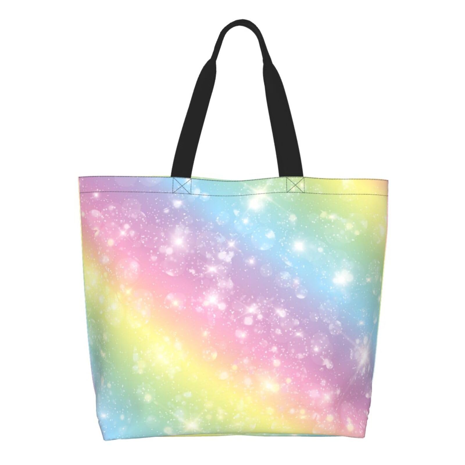 GVGOAGL Colorful Unicorn Rainbow Tote Bag For Women, Large Shoulder Foldable Reusable Grocery Handbag For Shopping Picnic
