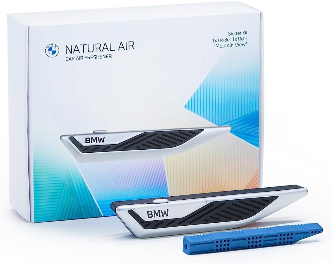 BMW Set de fragancia para interior natural Air Starter + Clear Mountain Freshness + llavero, ficha de la compra, juego de regalo para fans