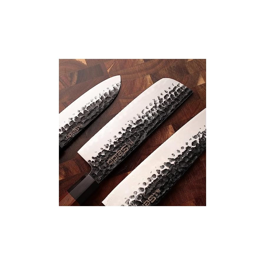 Seido Knives Hageshi AUS10 Knife Set - 5-Piece with Carbon Magnetic Covers, Ergonomic Ebony Wood Handle, Full Tang