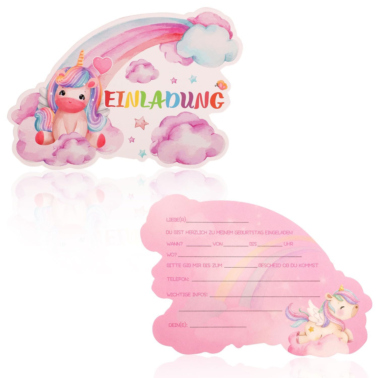 XIHIRCD Biglietti Invito Compleanno Unicorno - 12 Pezzi, Carta Riciclata 350 G, Design Per Bambini