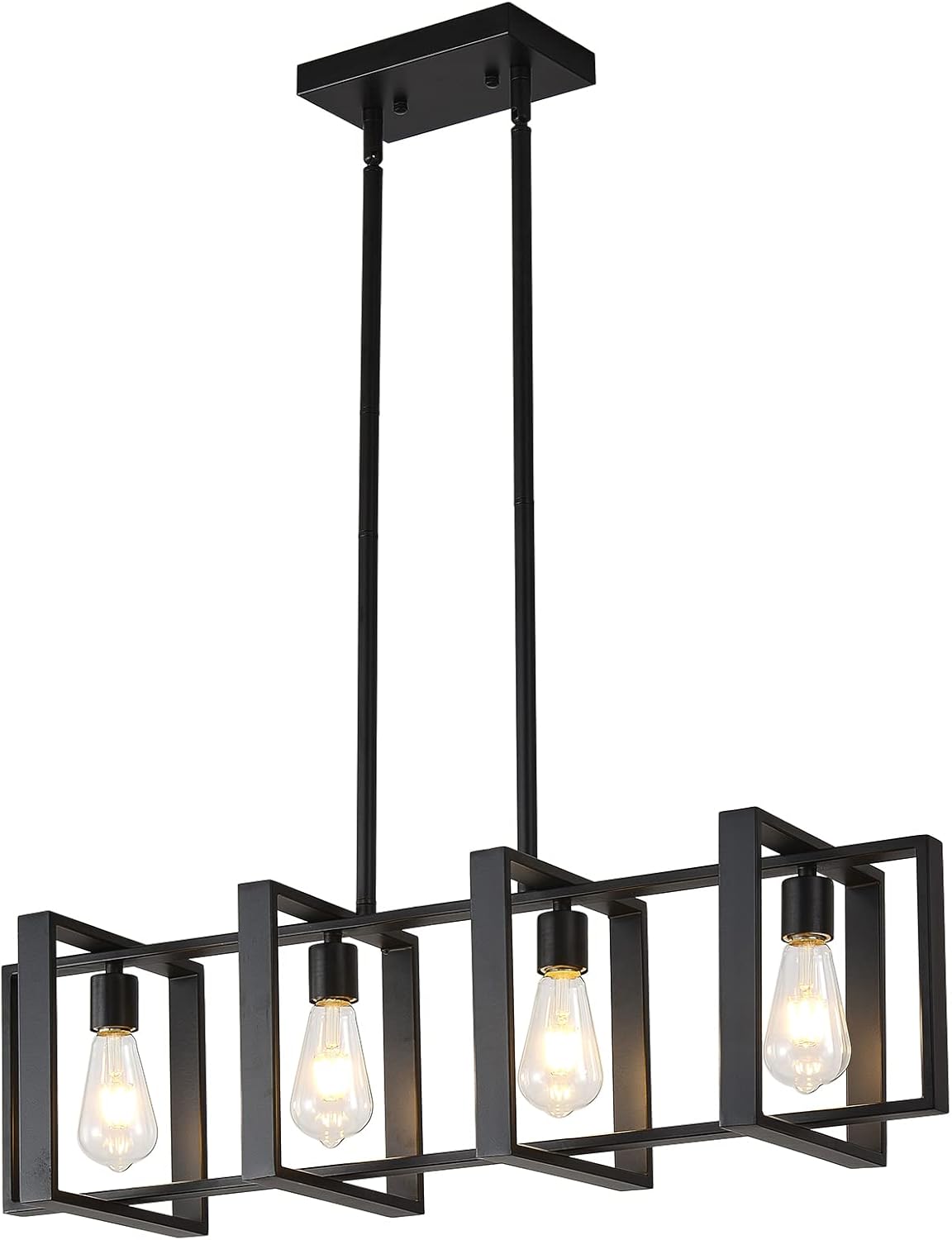 Farmhouse Rectangle Chandeliers for Dining Rooms, 31.5 INCH Modern Linear Hanging Light Fixture Matte Black 4-Light Industrial Pendant Lighting for Kitchen Island