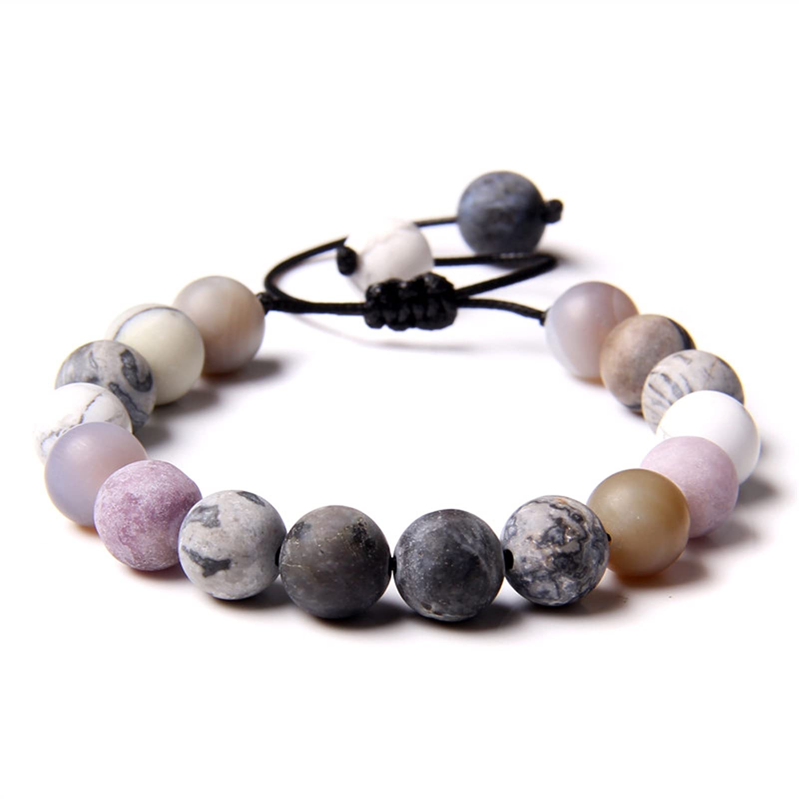Naturstein-Armband, natürliche Chakra-Steine, Perlen-Armbänder, Herren, Vintage, verstellbar, schwarzes Seil, geflochtenes Armband für Frauen, gewebter Kettenschmuck, Armband-Schmuck