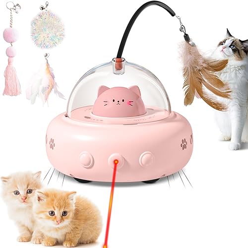 Juguetes láser para gatos de interior, juguetes interactivos 2 en 1 para gatos con láser y plumas, juguete láser automático recargable, para gatos