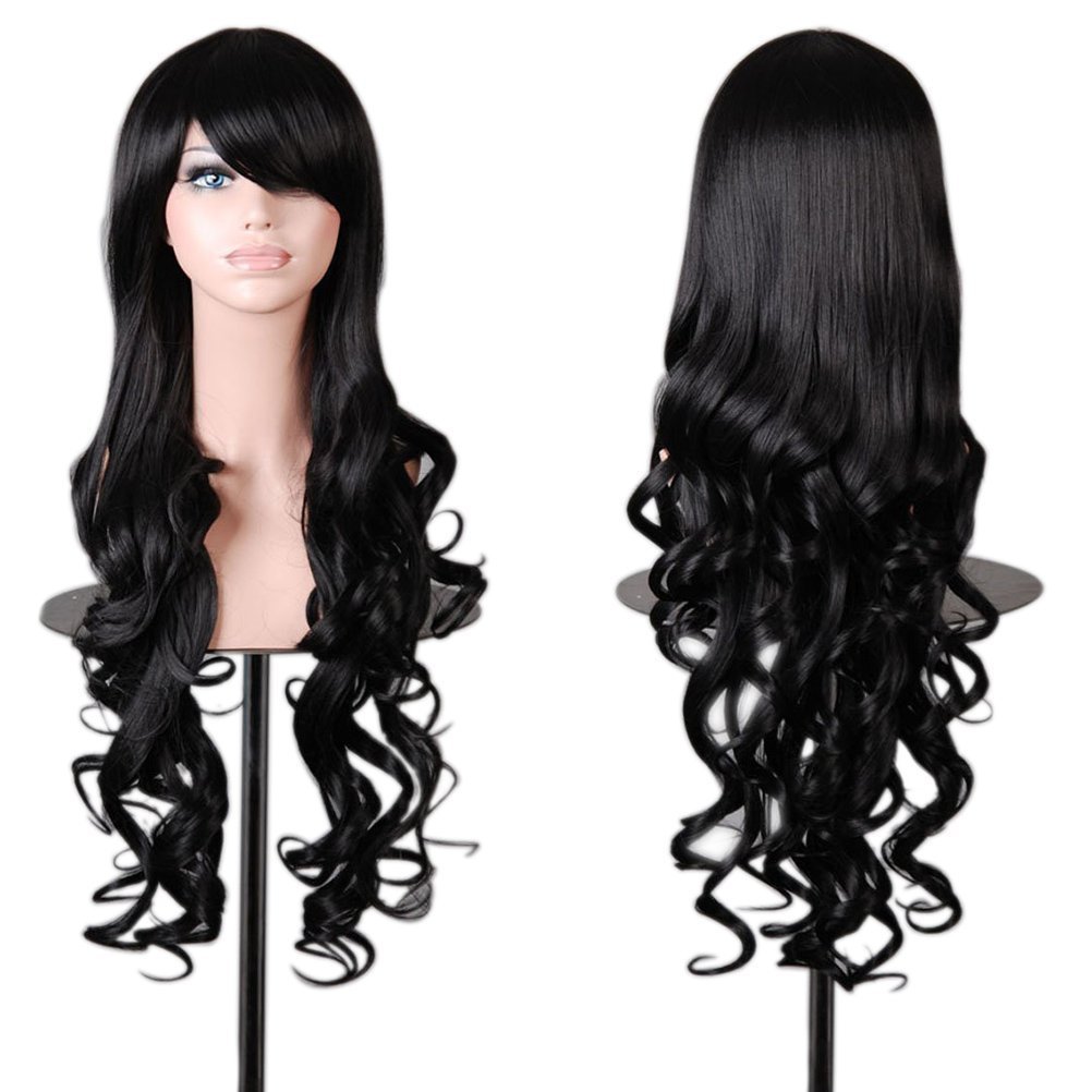 Black curly wig halloween Clearance